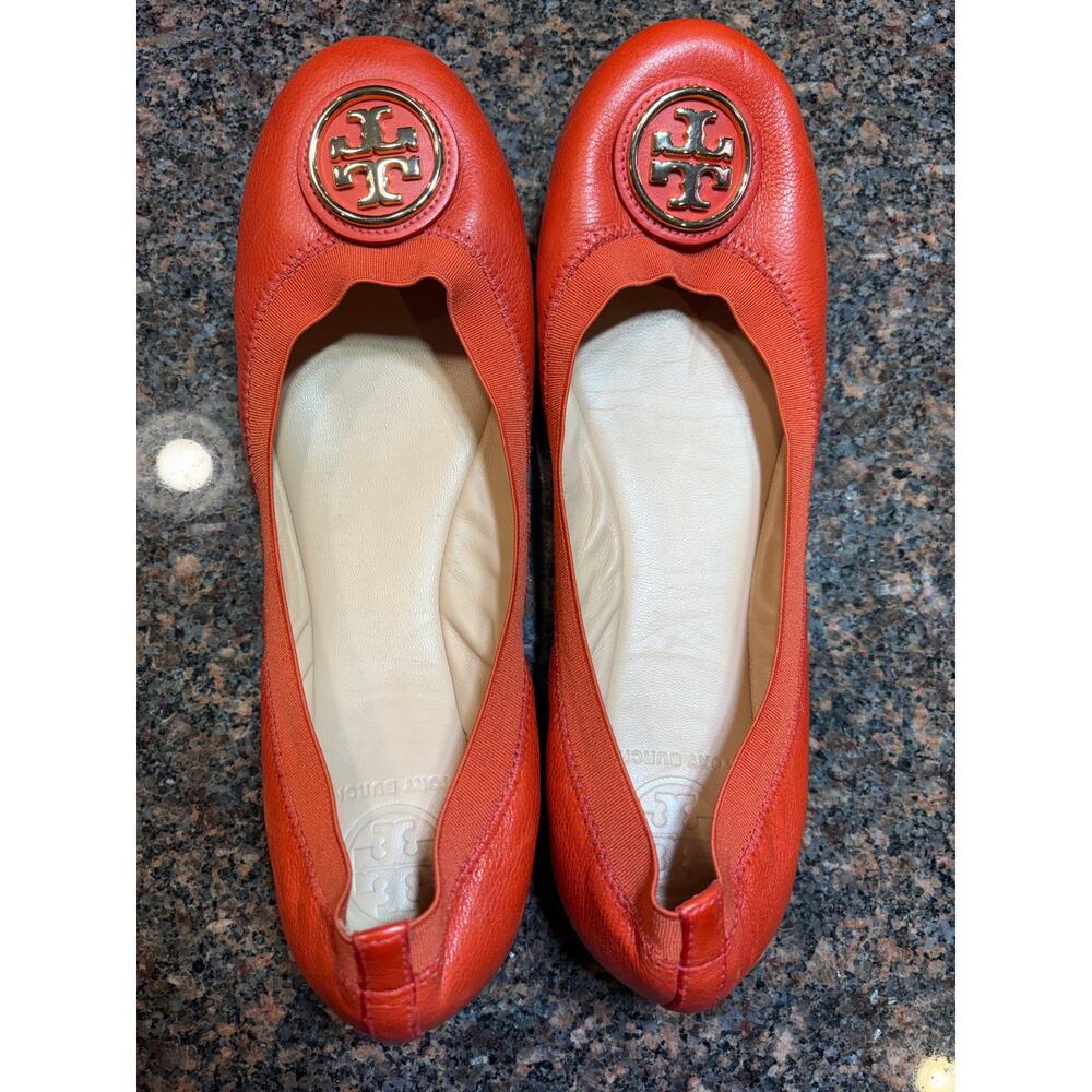 Tory Burch Women’s Orange Leather Round Toe Slip-On Ballet Flats Size 9 - Picture 11 of 16